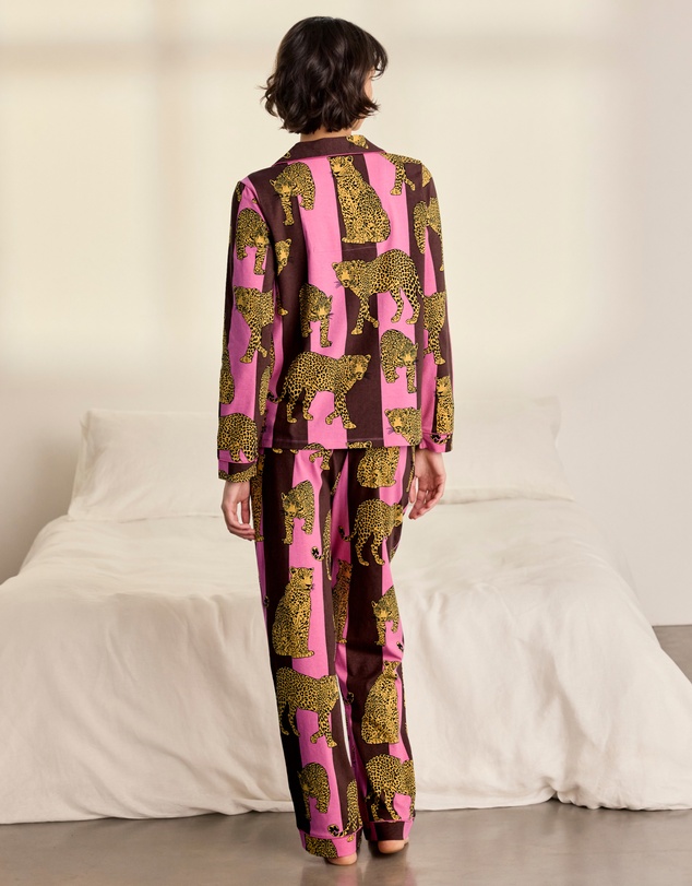 Chelsea Peers - Organic Cotton Stripe Leopard Long Pyjama Set