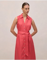 Trenery - Linen Sleeveless Shirt Dress in Crimson