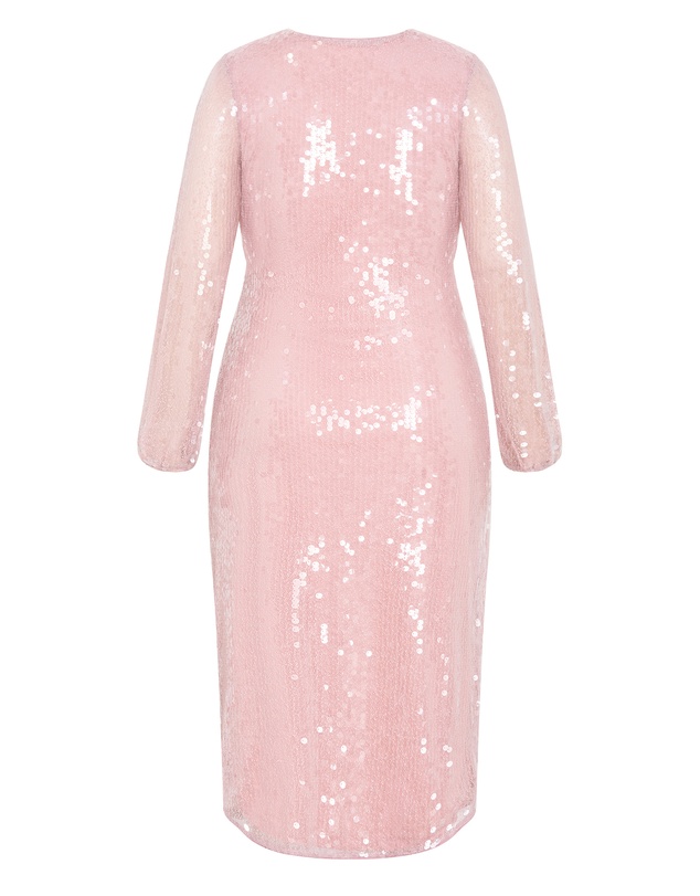 City Chic - Plus size Sequin Midi Dress - soft pink