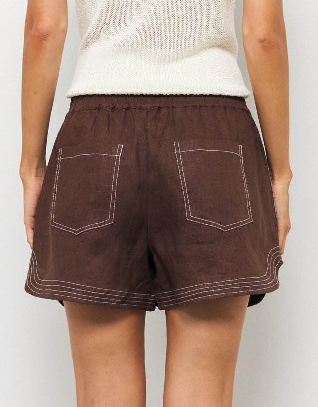 AERE - Lulu Contrast Stitch Linen Shorts