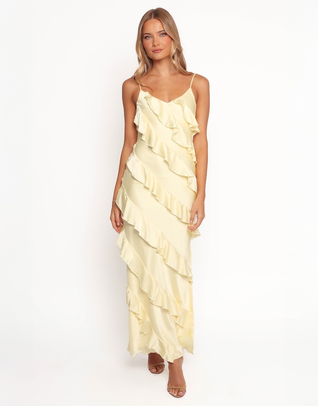 Petal & Pup - Ciao Ruffles Maxi Satin Dress - Pale Yellow