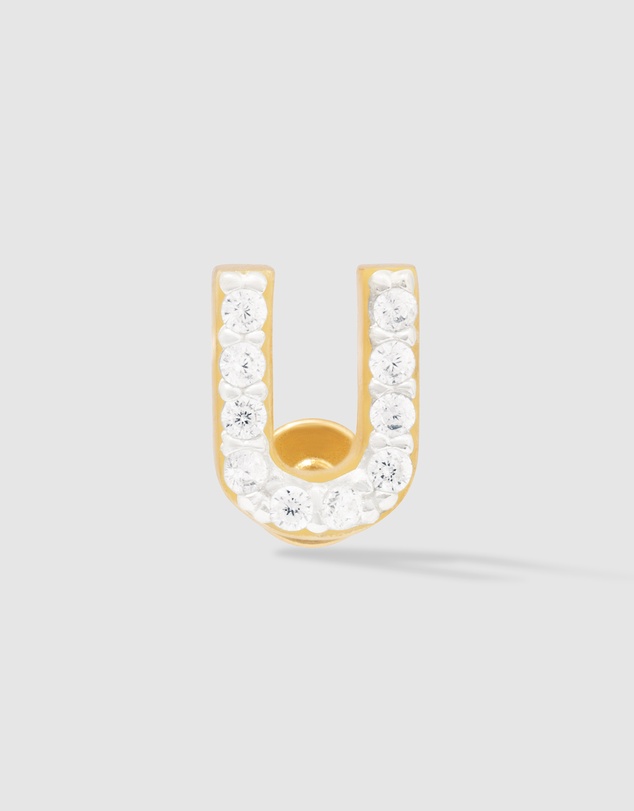 Wanderlust + Co - Alphabet Pave Gold Flat Back Earring - Letter U