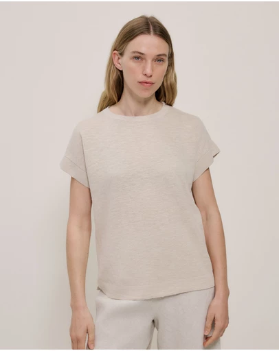 Trenery - Linen Cotton Relaxed Knit T-shirt in Stone