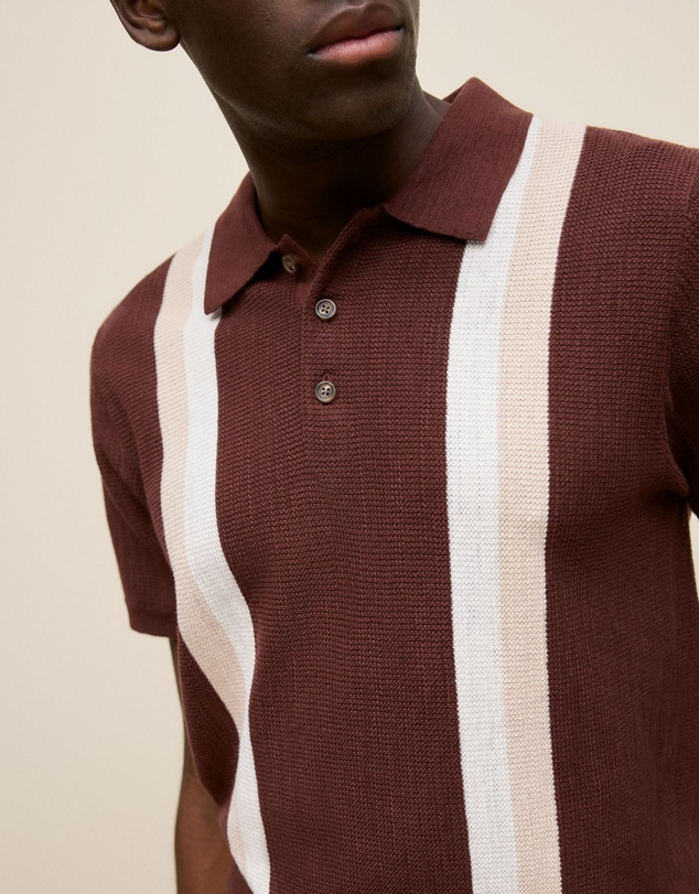 Trenery - Cotton Linen Graphic Knit Polo in Espresso