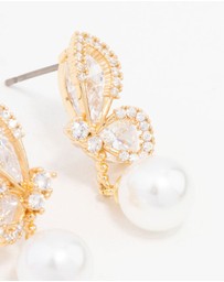 Lovisa - Gold Plated Cubic Zirconia Butterfly Pearl Drop Earrings