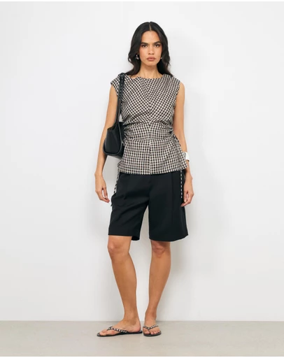 AERE - Aria Gingham Linen Top
