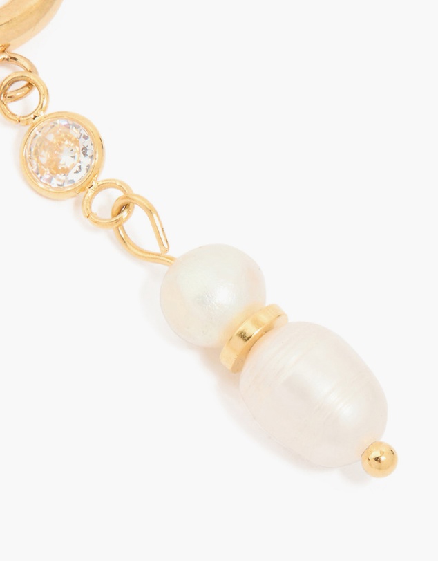 Lovisa - Waterproof Gold Plated Stainless Steel Diamante & Pearl Chain Huggie Earrings