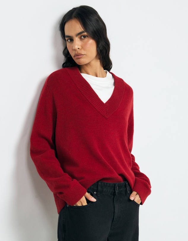 AERE - Nelu Merino Wool Blend V Neck Knit Jumper