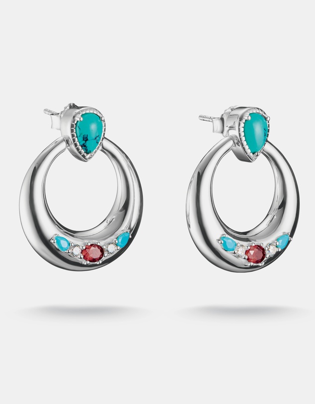 THOMAS SABO - THOMAS SABO Half-Hoop Earrings with Turquoise, White & Red Stones
