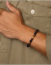 Nialaya Jewellery - Men's Wristband With Matte Onyx And Brown Tiger Eye