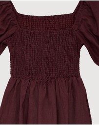 Revibe - Repaired AERE Olana Shirred Linen Midi Dress - AU 12