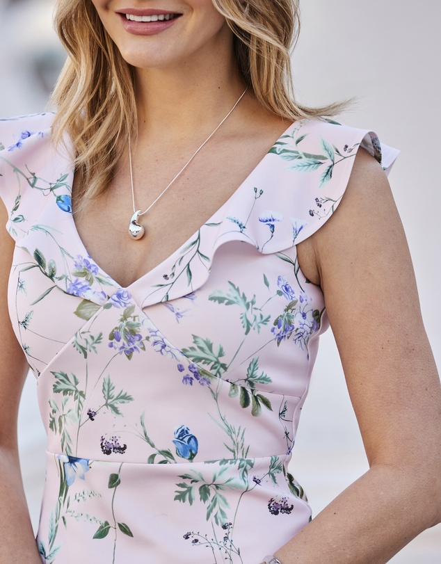 Sosandar - Floral Print Premium Ruffle Detail Midi Dress