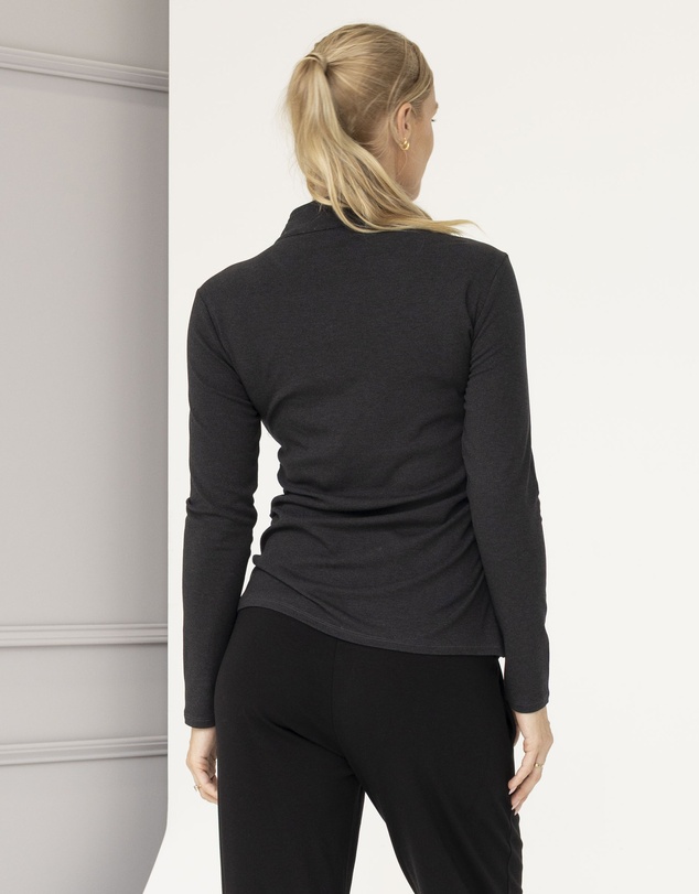 Angel Maternity - Maria Maternity Quarter Zip Winter Thermal in Charcoal