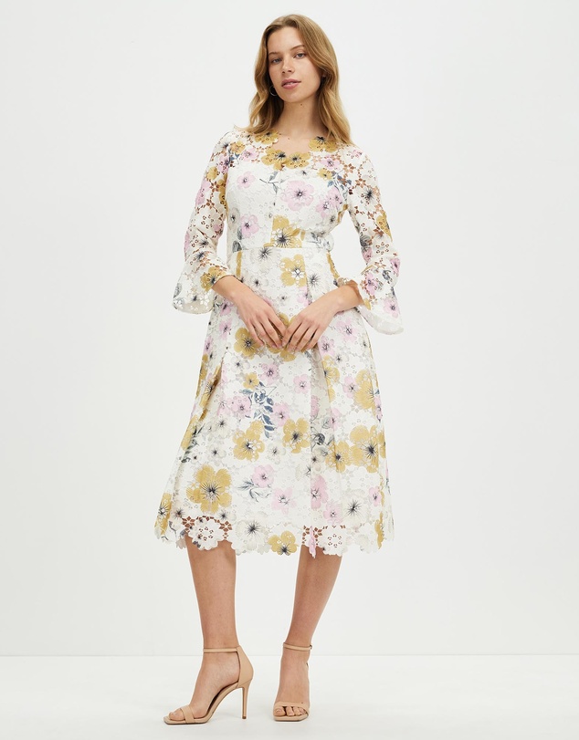 Pink Ruby - Night Flower Bell Sleeve Dress