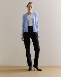 Trenery - Cotton Stripe 3/4 Sleeve T-shirt in Cornflower Blue