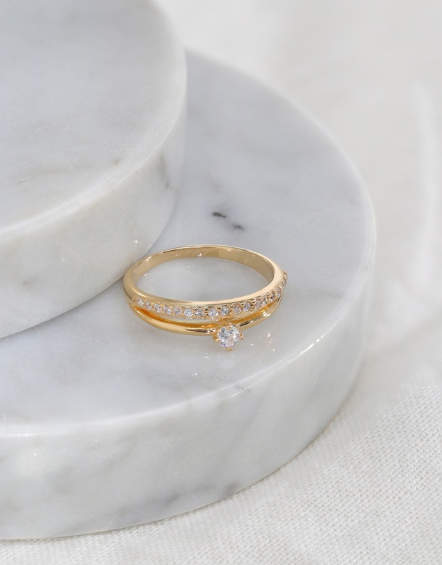 Elli Jewelry - Zirconia Engagement Ring in Gold-Plated 925 Silver