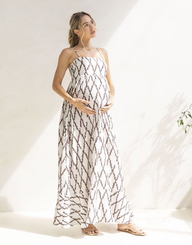 Angel Maternity - Clemence Maternity Summer Maxi Dress in Cross Print