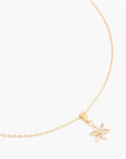Lovisa - Waterproof Gold Plated Stainless Steel Cubic Zirconia Flower Pendant Necklace