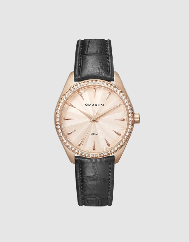 Maxum - Sydney - Rose Gold Tone Dial, Rose Gold Tone Case & Black Leather Band