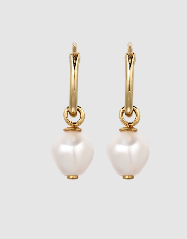 Kuzzoi - ICONIC EXCLUSIVE - Swarovski® Pearl Drop Hoop Earrings in Gold-Plated 925 Silver