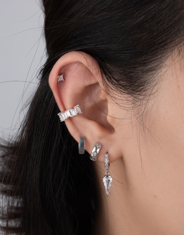 Wanderlust + Co - Diamond Gem Silver Baby Huggie Earrings