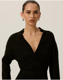 Tussah - Ella Knitted Wrap Front Long Sleeve Midi Dress