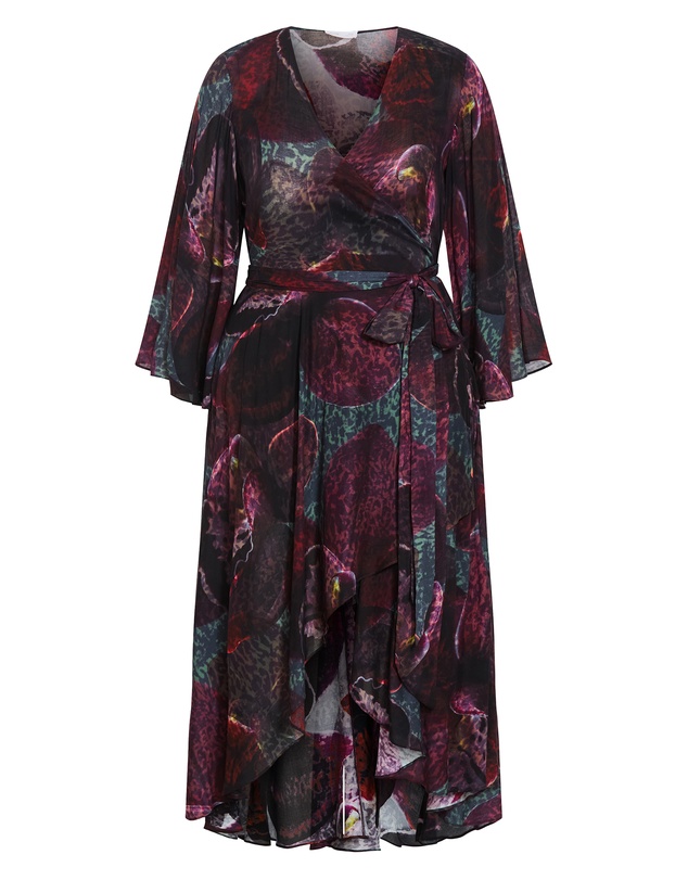 City Chic - Evangeline Orchid Print Wrap Maxi Dress
