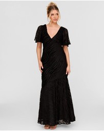 Six Stories - Animal Devore Flutter Sleeve Maxi Dress