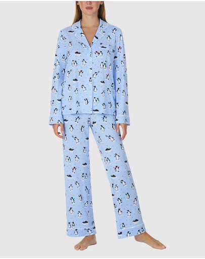 Kate Spade - Printed Jersey Button Up Long Sleeve Long Pyjama Set
