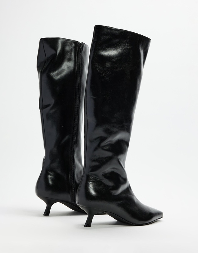 AERE - Maria Leather Knee High Kitten Heel Boots