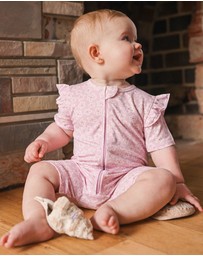 Kynd Baby - Day or Night Short Sleeve Frill Onesie Frangipani - Size 0