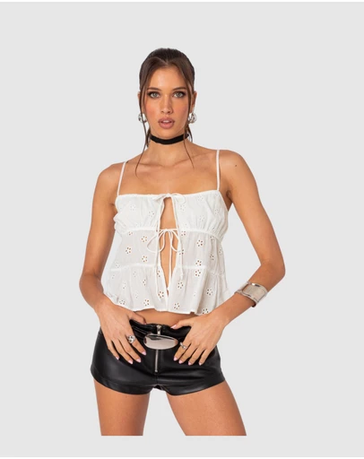 EDIKTED - Chelsea Tie Front Eyelet Tank Top