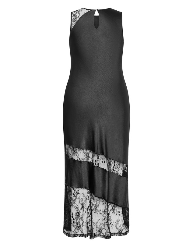 City Chic - Plus size Alissa Lace Trim Slip Maxi Dress - black