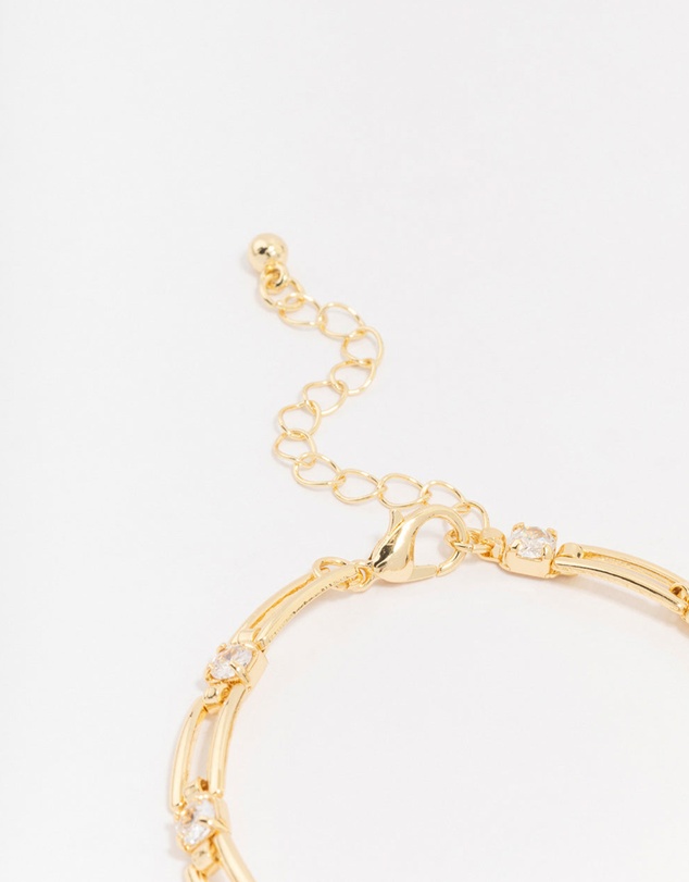 Lovisa - Gold Plated Brass Rectangular Square Cubic Zirconia Bracelet