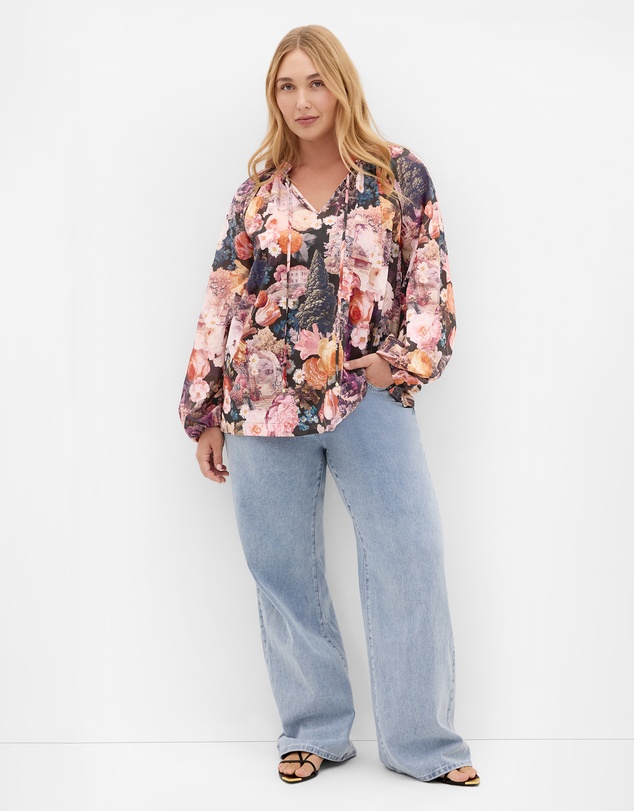 City Chic - Plus size Thea Bloom Print Shirt - rose