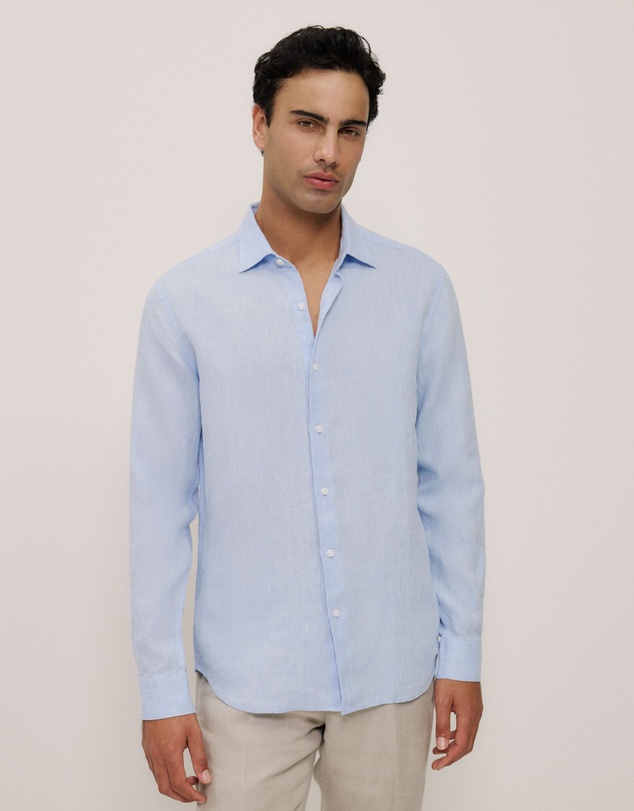 Trenery - Tailored Fit Delave Linen Shirt in Fresh Blue