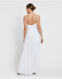 Six Stories - Embellished Pearl Strappy Maxi Dress with Neck Scarf