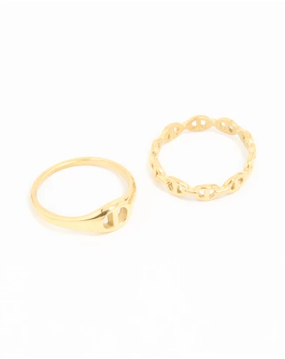 Lovisa - Waterproof Gold Plated Stainless Steel Link Stacking Rings 2-Pack