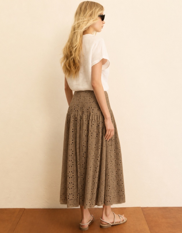 Emme - Camel Broderie Cotton Skirt