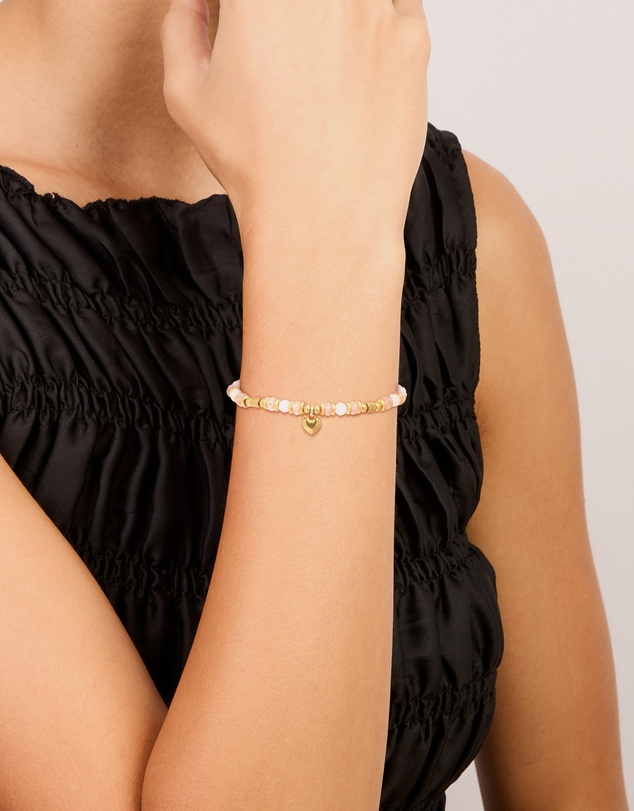 Lovisa - Waterproof Gold Plated Stainless Steel Rose Quartz Semi Precious Mini Heart Bracelet