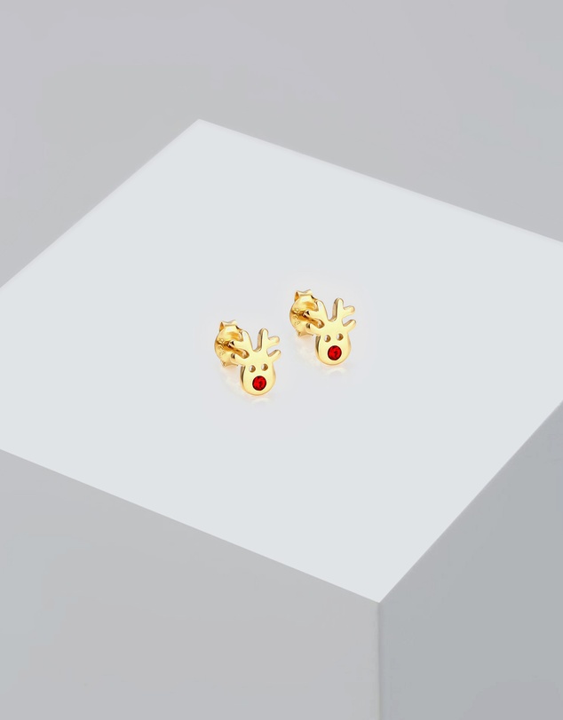 Elli Jewelry - Crystal Deer Kids Stud Earrings in Gold-Plated 925 Silver