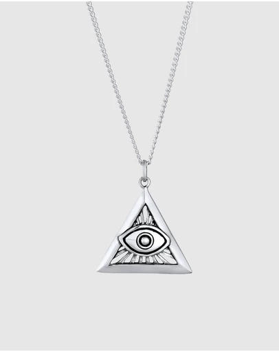 Kuzzoi - ICONIC EXCLUSIVE - Long Necklace with Evil Eye Pendant in Oxidised 925 Sterling Silver