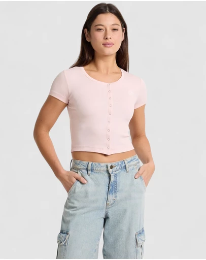 GUESS - GUESS JEANS Short Sleeve Snap Embroidered Slim Top