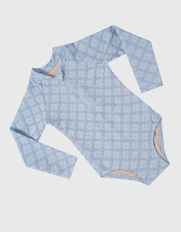 Aqua Blu Kids - Stepping Stones Blue Long Sleeve One Piece - Babies