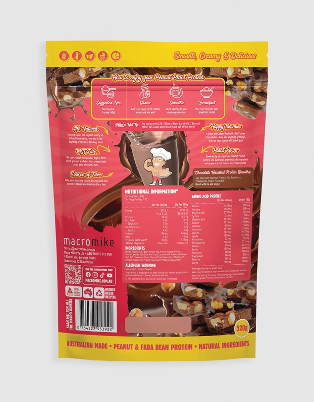 Macro Mike - Chocolate Hazelnut Peanut Plant Protein - 520g