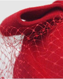 Max Alexander - Felt Red Pillbox Hat With Veil