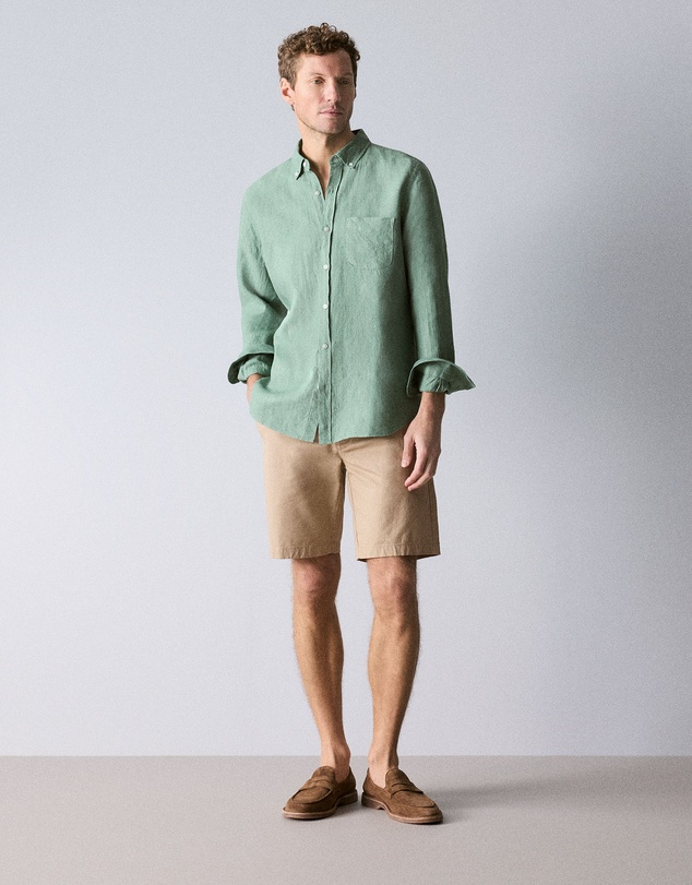Trenery - Regular Fit Delave Linen Long Sleeve Shirt in Willow