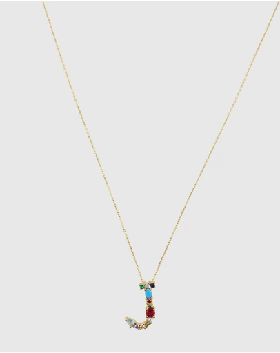 Izoa - Alphabet Letter Semi Precious Stone J Necklace