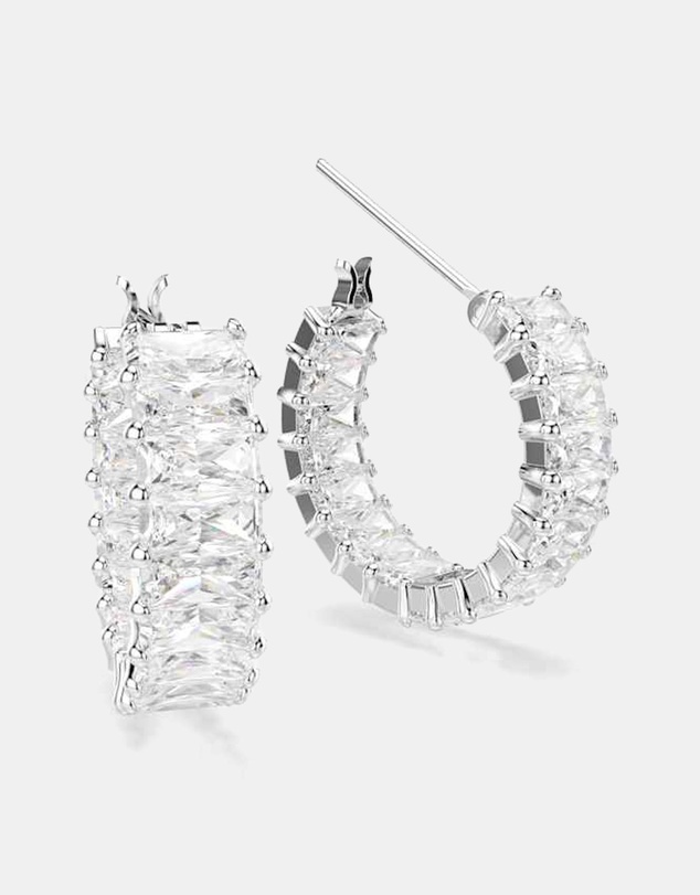 Swarovski - Matrix Hoop Earrings, Baguette Cut, White, Rhodium-Plated