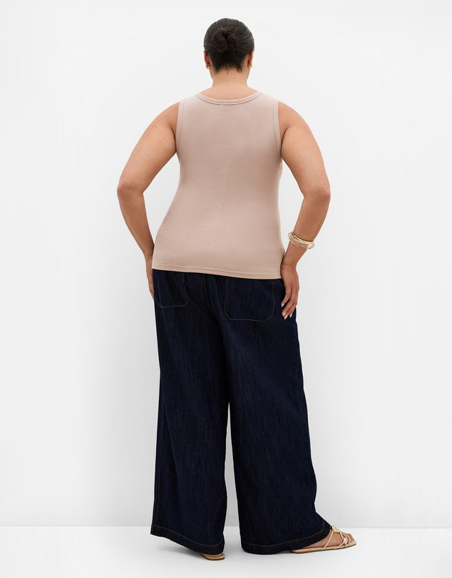 City Chic - Plus size Tara Button Through Tank - neutral